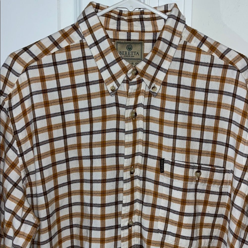 Crème plaid Beretta Firearms Team Italy shooting rifle target flannel shirt XL